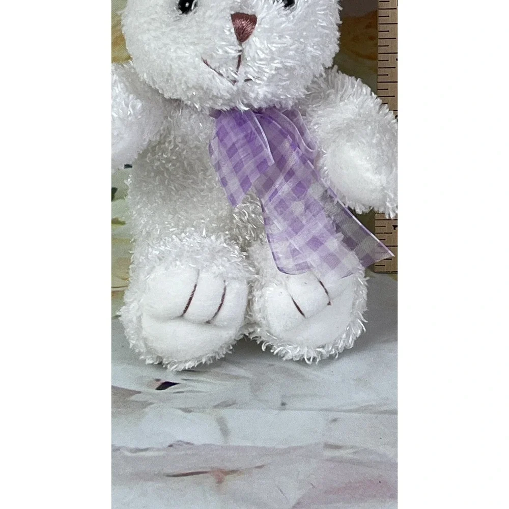 Walmart White Rabbit Plush Stuffed Animal Toy Purple Ribbon Sitting